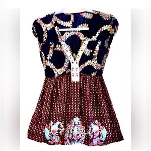 Vintage Free People Floral Vine Print Boho Cap Sleeve Empire Waist Top